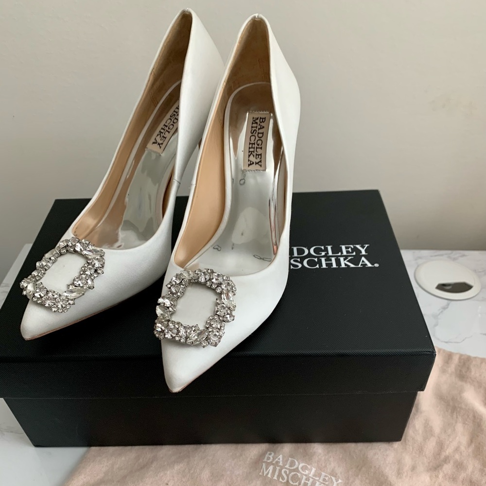 White jeweled badgley mischka heels